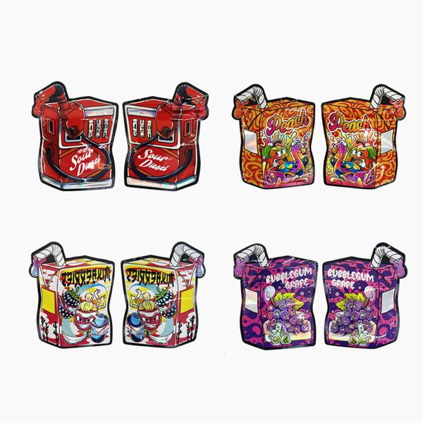 Sacs d'emballage aigre en forme 420 Mylar Fleur sèche 3,5 g pêche Bubblegum Grape Shape Emballage Pack vide
