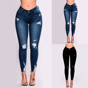 Shaping Skinny Jean Pantalones de mezclilla rasgados elásticos de cintura alta Vaqueros elásticos desgastados adelgazantes destruidos 240227