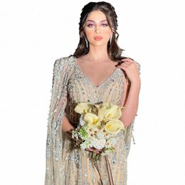 Shar a déclaré que Dubai Luxury Crystal LG Cape Sheeves Evening Dr Arabic Women Elegant High Wedding Dr Gown SS550 38XK #