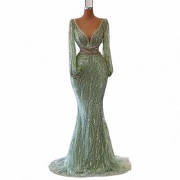 Shar Said Luxe Perlé Sirène Menthe Vert Soirée Dr Sexy Col En V Africain Prom Party Dres pour Les Femmes De Mariage RM033 g9tL #