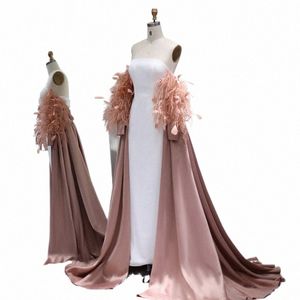 Shar Said Luxury Dubai Feather Rose Pink Evening Dr With Cape Dubai Elegant Formal Dres For Women Wedding Party SS290 V3VL#