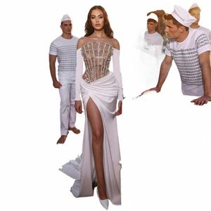 Shar Said Luxe Dubaï Sirène Blanc Soirée Dr 2024 Sexy Festonné Haute Fente Robe De Bal Pour Les Femmes De Mariage Partie SS416 b4p7 #