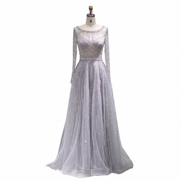 Shar Said Luxury Dubai Sier Grey Evening Dr para mujeres Fiesta de bodas Elegante LG Manga con cuentas Musulmanes Vestidos formales SS304 P4Cz #