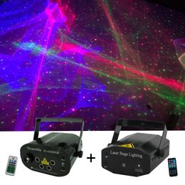 Shareelife 2 stks Set RGB Hypnotic Aurora RG Star Laser Licht Afstandsbediening Snelheid DJ Gig Party Home Mini Stage Lighting