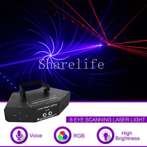Sharelife 6 Eyes RGB Full Color DMX Gobos Mix Beam Network Laser Scanning Light Home Gig Party DJ Stage Lighting Sound Auto B-X6