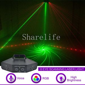 Shareelife 6 lens RGB Full Color Beam Patroon DMX Laser Scannen Licht Home Gig Party DJ Stage Lighting Sound Auto X-Z6F