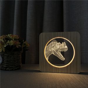 Sharelife Creative Wood + Acrylic Dinosaur Head Warm White LED USB Night Light Lámpara de mesa Hogar Regalo de cumpleaños para niños 4669