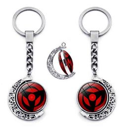 Accessoires de porte-clés d'oeil Sharingan Pendre de lune rotative à 360 degrés Uchiha Sasuke Kakashi Keychains Charms Metal Key Ring G17154388
