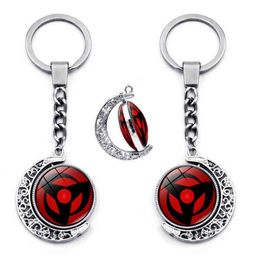 Sharingan Eye Keychain Accessoires 360 graden Roterende maan hanger Uchiha Sasuke Kakashi Anime Keychains Charms Metal Key Ring G17154388