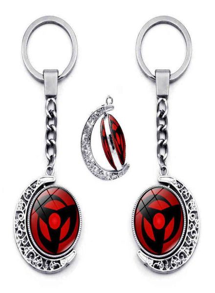 Sharingan Eye Keychain Accessoires à 360 degrés Lune rotative Lune Pendant Uchiha Sasuke Kakashi Keychains Charms Metal Key Ring G1257702