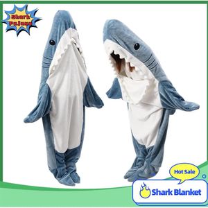 Shark Deken Hoodie Vrouwen Kigurumi voor Mannen Met Mouwen Draagbare Shark Deken Zachte Shark Onesie Slaapzak Shark Pyjama 240227