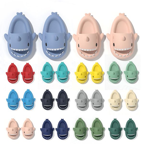 Freeshipping requin Cartoon 3D Sandales pantoufles glisser image mignonne hommes femmes enfant maison plage en plein air Confortable doux bleu gris noir rose jaune mode