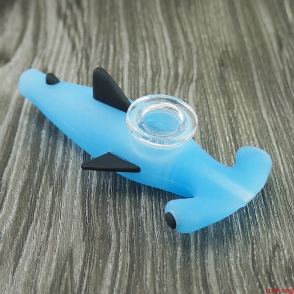 Shark Design Pipe à main en silicone Bongs Water Heady Pyrex Cuillère Bol en verre Fumer Plate-forme pétrolière Dab Burner Pipe à tabac Pipe de dessin animé