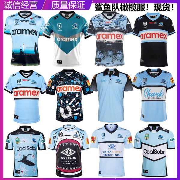 Shark Indigenous Edition T-shirt à manches courtes T-shirt Olive Jersey Training Uniform Mens Rugby