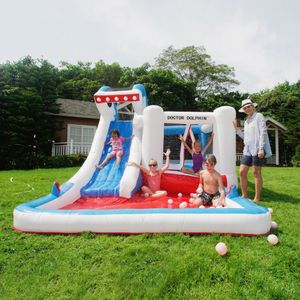 Toboggan gonflable en forme de requin pour maison de rebond d'eau, parc combiné pour enfants, saut de saut avec fosse à balles de piscine, château sec et humide, jeu en plein air amusant dans le jardin, fête d'anniversaire