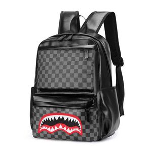 Sac à dos Shark Mouth à carreaux pour hommes, nouvelle grande capacité, sac d'ordinateur de loisirs d'embarquement 231219