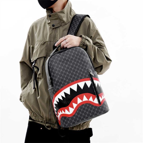 Mochila con boca de tiburón Fashion Checker para hombre, nueva bolsa de ordenador informal de viaje de alta capacidad 231219