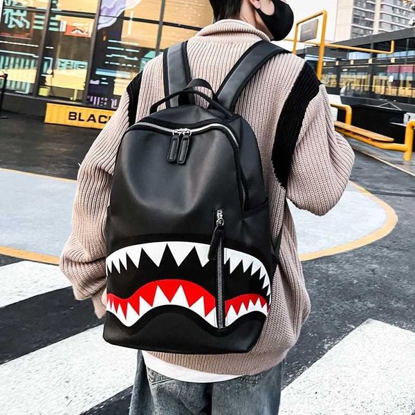 Mochila de PU con boca de tiburón, mochila para estudiantes de moda, nueva bolsa para ordenador de viaje y ocio de gran capacidad 1121