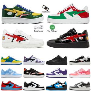 Tiburón Charol Moda Mujer Hombre Casual Diseñador Zapatos Bapesstas Sk8 Sta Negro Blanco Rosa Camuflaje Skateboarding Correr Caminar Zapatillas de deporte Entrenadores