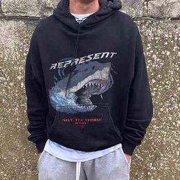 Shark huidige schade was gebruikt hoodie vintage hoge straat losse paar mannen