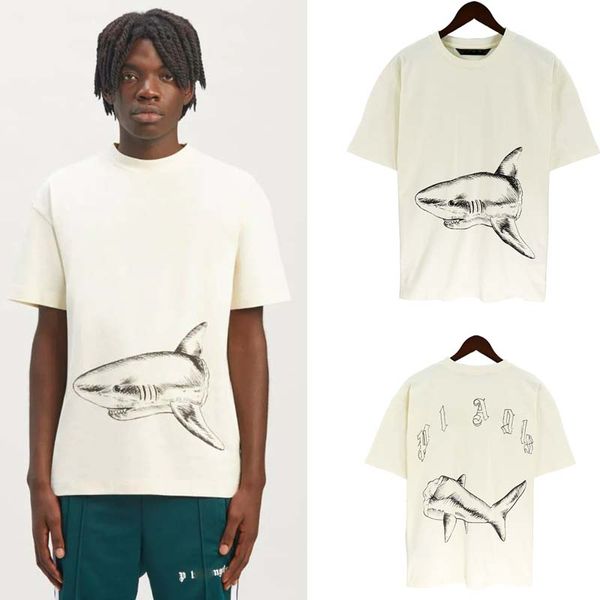 Shark Print Plus Size T-shirts pour hommes Coton épais T-shirts épais Homme Vintage T-shirt surdimensionné Streetwear Tee Unisex Youth Tees Trend Brand Palms Short Sleeves