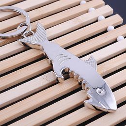 Shark-vormige bierflesopener metalen sleutelhanger zinklegering zilveren kleur sleutelhanger unieke creatieve geschenk