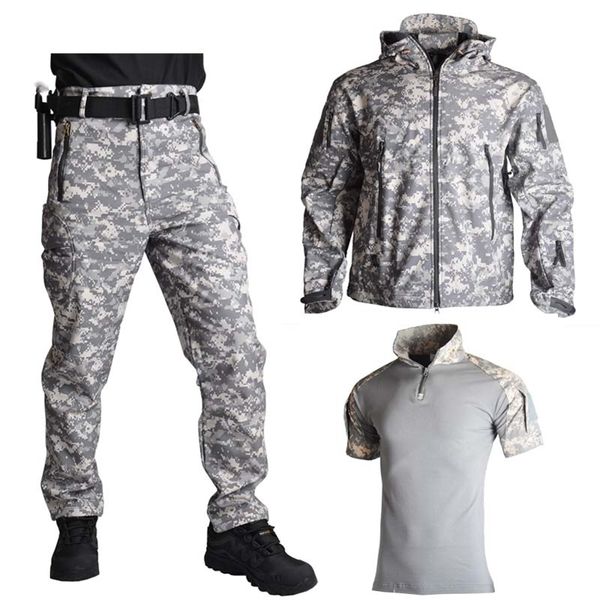 Piel de tiburón Chaqueta de concha suave Pantalones Camisas Uniforme militar Camuflaje Traje táctico Ropa del ejército Chaquetas de senderismo impermeables 220516