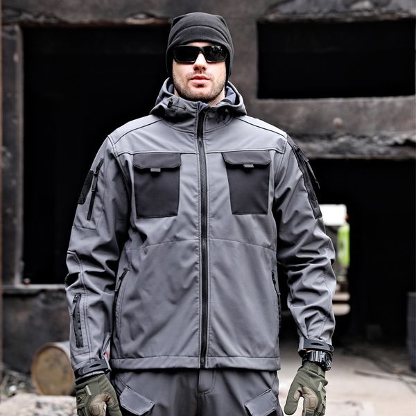 Chaquetas tácticas de piel de tiburón para hombre, chaqueta militar suave impermeable a prueba de viento con capucha, uniformes funcionales para exteriores con múltiples bolsillos