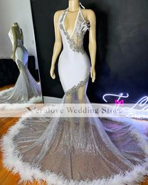Sharon gelukkige avondjurken 2k23 halter nek zilveren glitter gala prom jurken formele afspraak feestkleding voor meisje