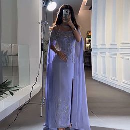 Sharon a déclaré une robe de soirée sirène lilas lilas avec manches capes 2024 Luxury Dubaï Femmes de fête formelle Robes de fête