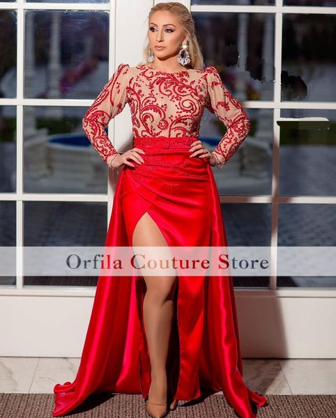 Sharon Said luxe dubaï robes de soirée 2023 rouge Appliques Abaya robes formelles manches longues femmes Caftan robes