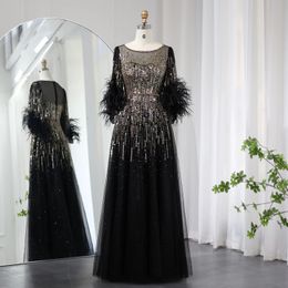 Sharon a dit des plumes de luxe Robes de soirée Dubaï Black pour les femmes Élégant Fuchsia Arabe Half Mand Mandding Party Robe SS339 240425