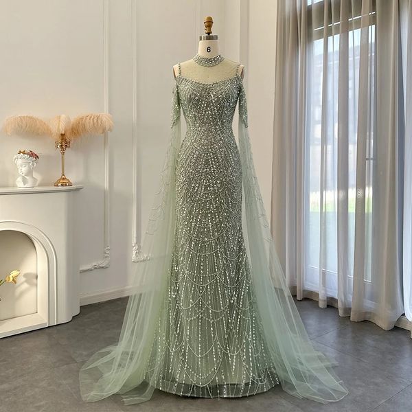 Sharon a dit la robe de soirée Sage Green Luxury Dubai avec manches de cape d'élégants femmes de fête de mariage violet SS205 240328