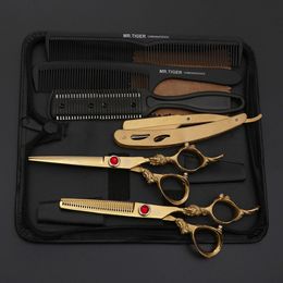 Ciseaux de coiffeur professionnels à lame tranchante ciseaux de coiffure ciseaux de coupe de Salon avec ensemble de rasoir Makas 5.5 6.0