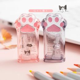 Sharpeners 36 PCS / Lot Creative Transparent Cat Paw Shargeer Cur crayon mignon Mini Hand Mechanical Cutter Couteau Stationnery Gift School Supplies