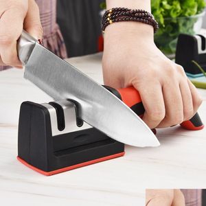 Aiguiseurs Aiguiseur de couteaux portable Mti-fonction 3 étapes Type outil d'affûtage rapide avec base antidérapante couteaux de cuisine accessoires Gad Dhqj3