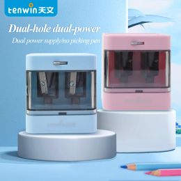 Sharpeners Tenwin 8044 2Colors Dualhole Dualpower Electric Crayer Shargeer Portable Duty Mécanical Stationery Office School Supplies