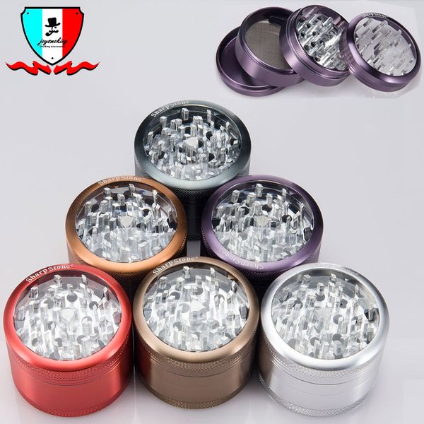 SharpStone Clear Top 4 pièces Grinder fumeurs Accessoires fabriqués à partir d'une tige en aluminium de qualité aéronautique utilisant la toute dernière technologie d'usinage CNC