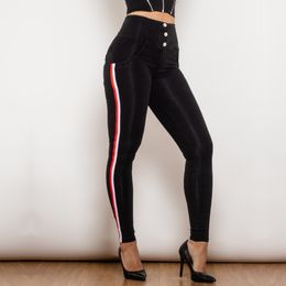 Shascullfites Melody Side Stripe Taille Haute Jeans Noir Mode Denim Stretch Slim Fit Bum Lift Crayon Pantalon Jeggings Boutonné Jeans