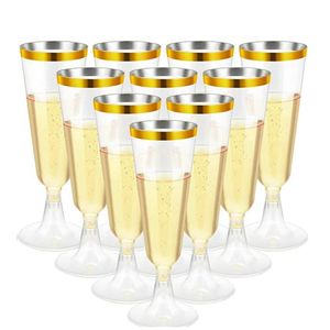 Verbrijzelde drinkware feest bruiloft Clear Cocktail stengelloze plastic wijnglazen goud velg plastic champagne fluts rra4704