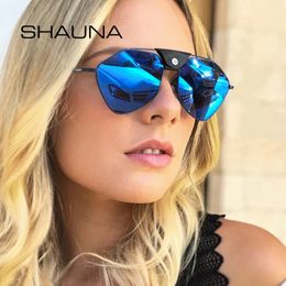 SHAUNA PU Cuir Rivet Polaris Sunglasses Femme Ins Blue Mirror Reflective Pilot Shades Men UV400240403