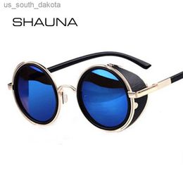 SHAUNA Vintage mujer Steampunk Retro revestimiento hombres gafas de sol redondas marca diseñador Punk gafas de sol UV400 L230523