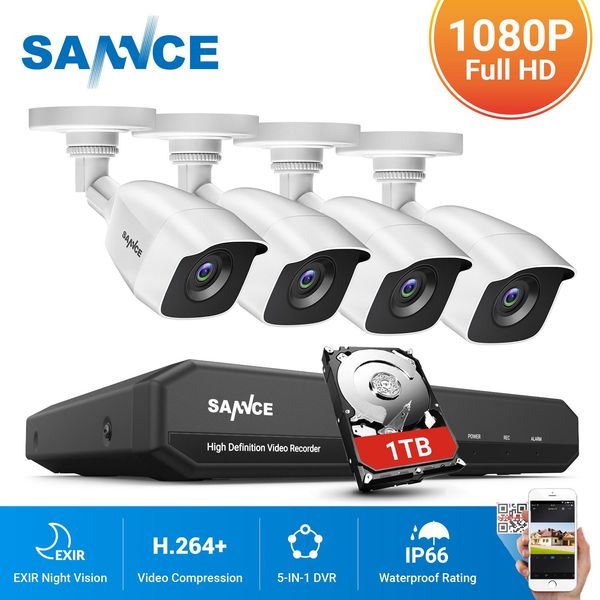 Système de sécurité CCTV Shaver Sance 8CH HD 1080N AHD DVR 4PCS 1080P IR OUTDOOR CCTV CAME SYSTÈME 8 Channel
