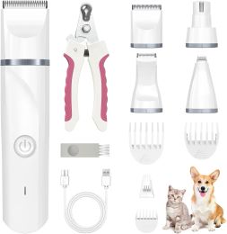 Shavers 4 en 1 kit de toilettage pour animaux de compagnie, tondeuse de chiens sans fil silencieuse, coupe-patte de lownoise, broyeur de chat-raveur pour chats, idéal pour les chiens, chats autres animaux de compagnie