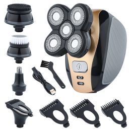 Shavers 5in1 Rasoir électrique pour hommes, têtes chauves rasoir électrique 5 têtes flottantes Kit de toilettage sans fil avec barbe, nez, coupe-corps