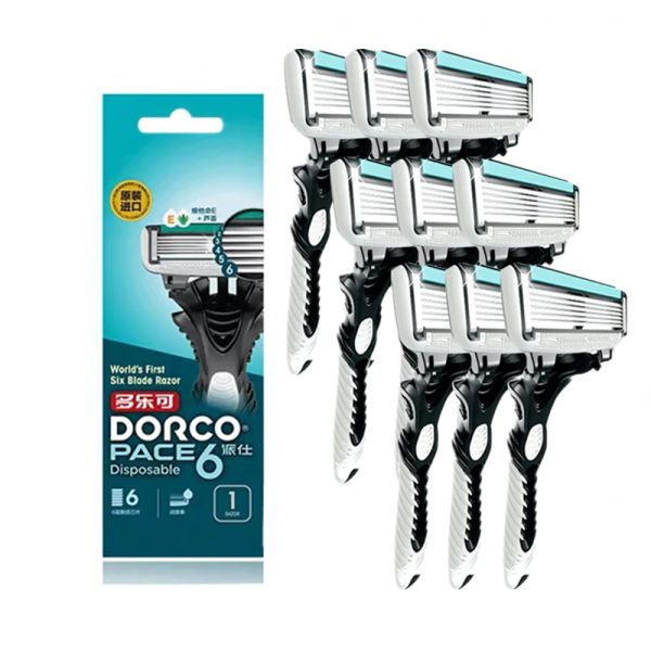 Shavers 9pc de haute qualité Dorco Razor Blades Shaver Hine 6layer en acier inoxydable Razor pour les hommes