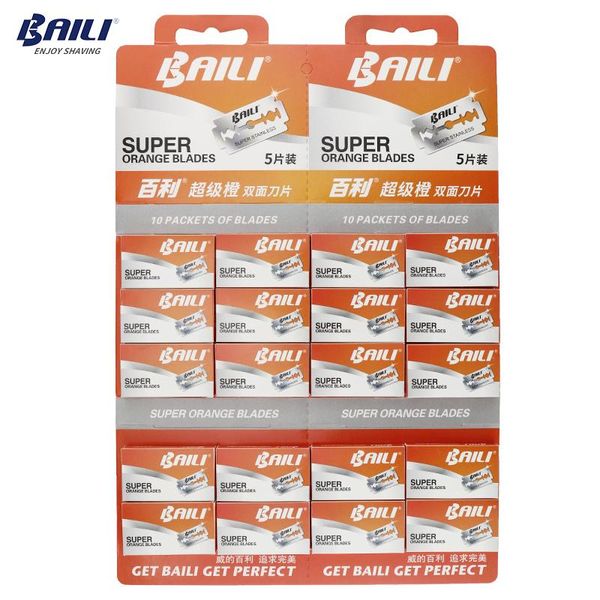 Shavers Baili 100 PCS Super Orange Razor Razor Double Edge Rasoir Barbe Coiffure Coute de coupe Blades pour hommes Face Barber BP1002