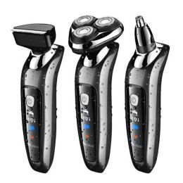 Shavers Cords Cords sans cordon 3in1 kit de toilettage électrique rasoir mâle mâle rasoir électrique rotatif pour hommes Machine à raser de la barbe sec humide