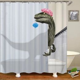 Shavers mignon dinosaure drôle de douche drôle rideau de salle de bain imperméable chat feuilles vertes tissus pastel de la porte de toilette rideaux de marbre moderne Cortina