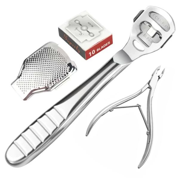 Shavers Foot Callus Shaver Talon Doueur de peau dure Pieds Hands Pédicure Tool Razor Shavers Poignée en acier inoxydable 10 Blades Foot Care Tools